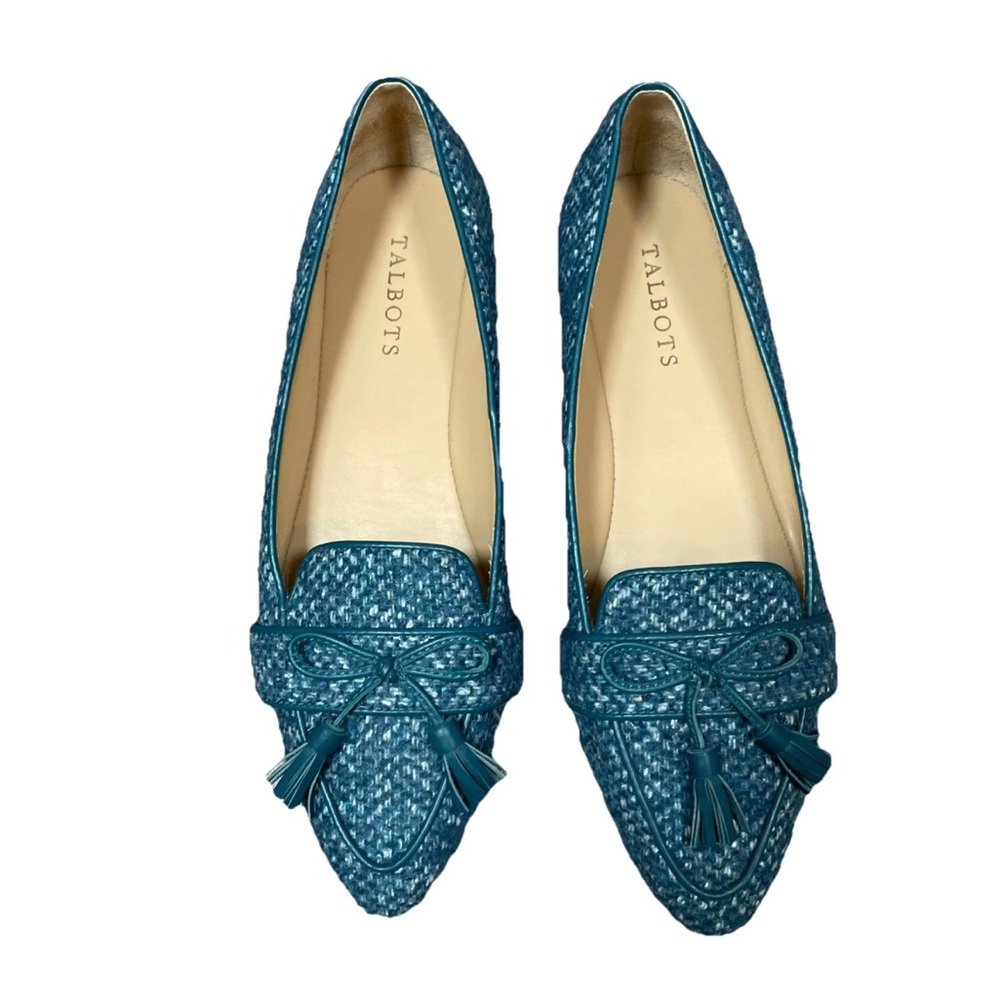 Talbots Francesca Driving Flats Blue Herringbone Tassel Point Toe Women’s Size 9